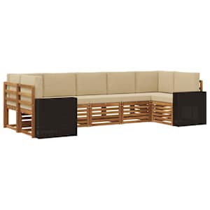 Kotna sedežna garnitura 7 pcs Naravna in bež Poliester