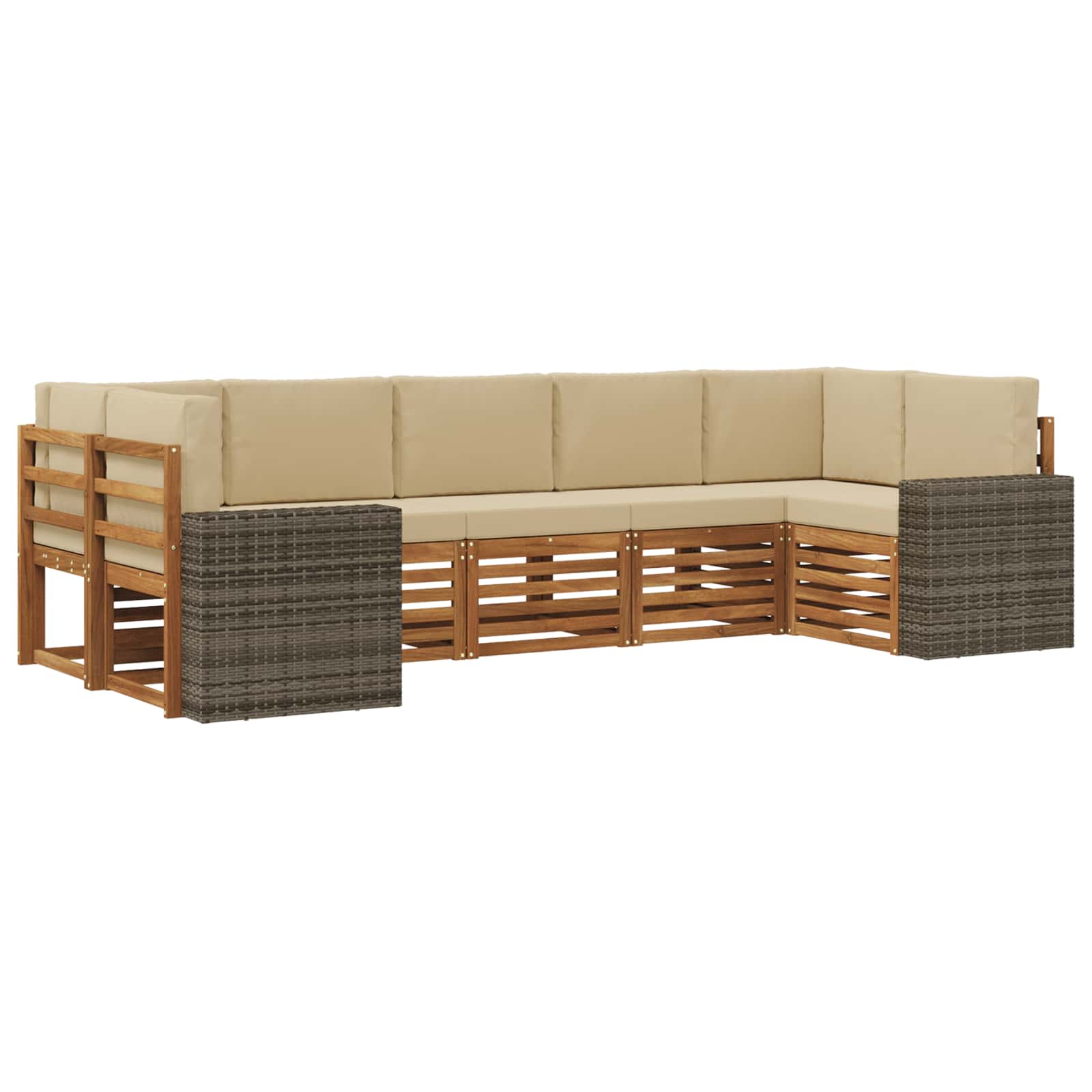 Rohová sofa sada s polštářem 7 pcs Přirozená a Béžová Polyester