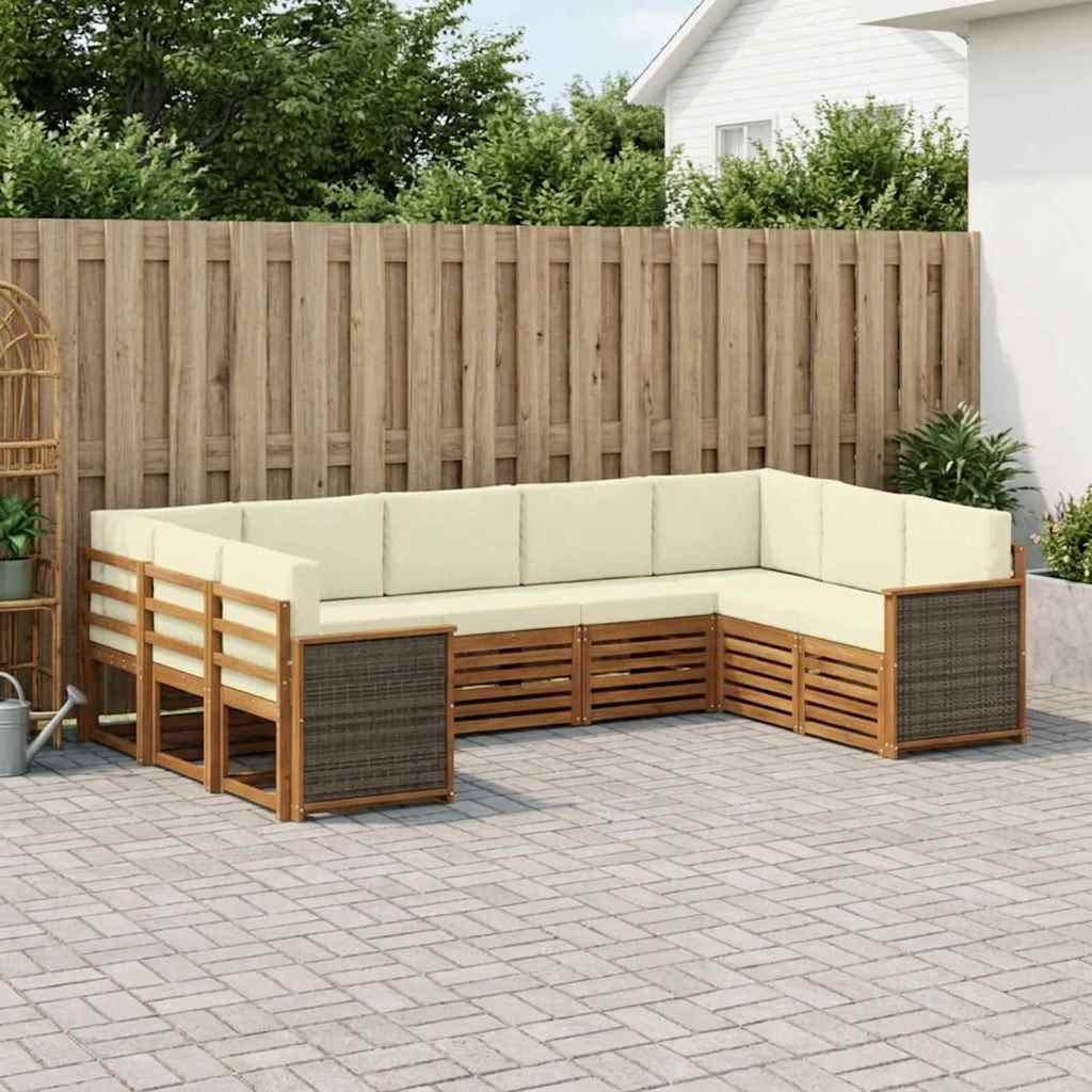 Sektionalsofa sæt til terrasse med puder - 7 dele, naturlig/fløde