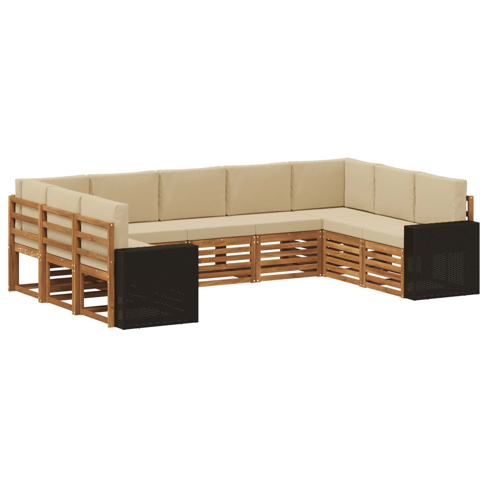Rohová sofa sada s polštářem 9 pcs Přirozená a Béžová Polyester