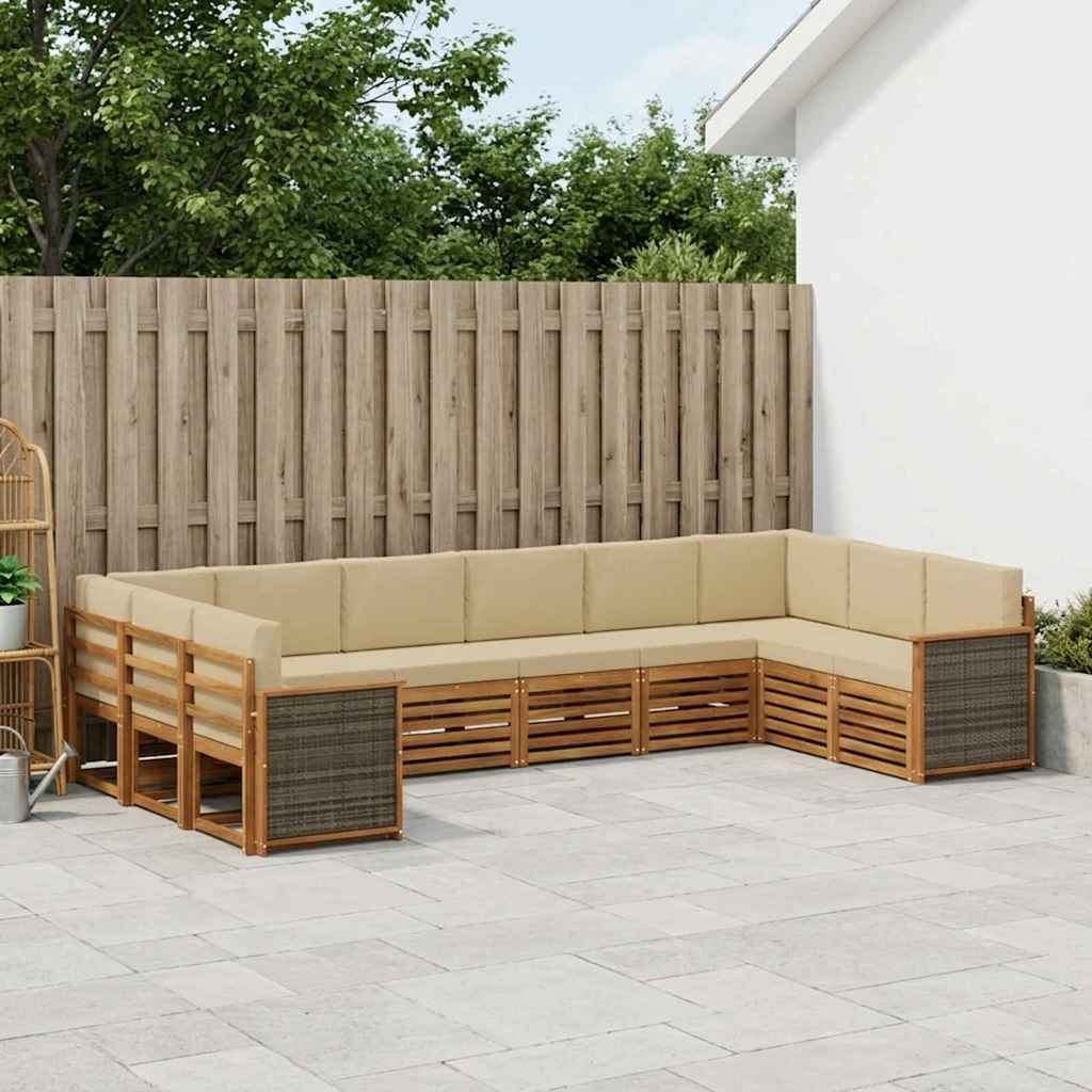 Sektionalsofa sæt til terrasse - 7 dele, naturfarvet akacietræ med polyesterpuder