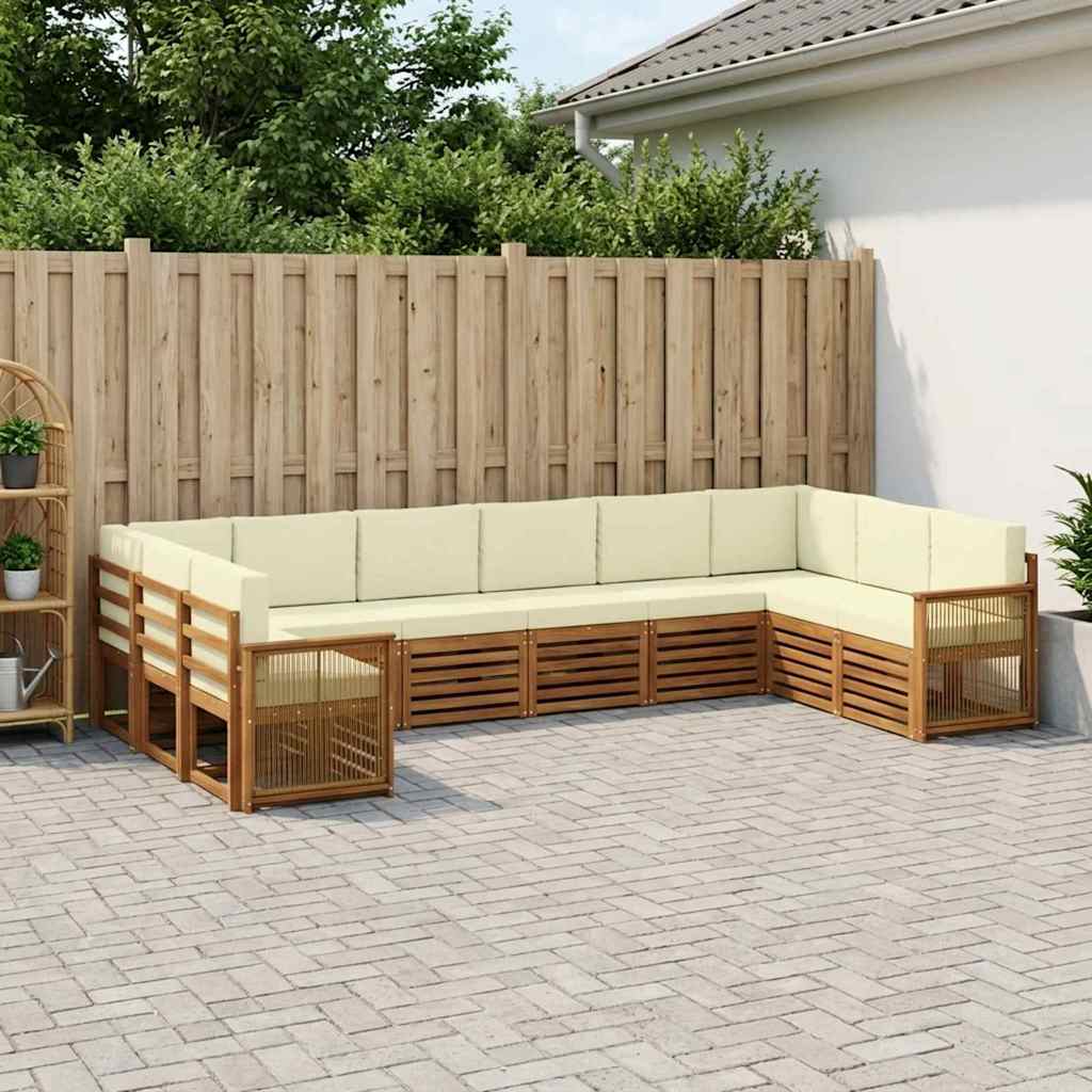 Sektionalsofa sæt til terrasse - 7 dele i naturlig træ og fløde puder