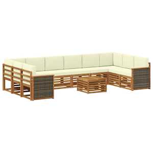 Zunanja garnitura za sedenje z blazino 8 pcs Naravna in smetana