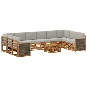 Zunanja garnitura za sedenje 8 pcs Naravna in svetlo siva