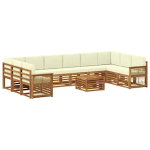 Zunanja garnitura za sedenje z blazino 8 pcs Naravna in smetana