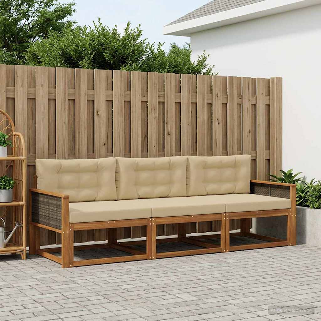 vidaXL Buiten bankenset 3 st 3-zits Natuurlijk en Beige