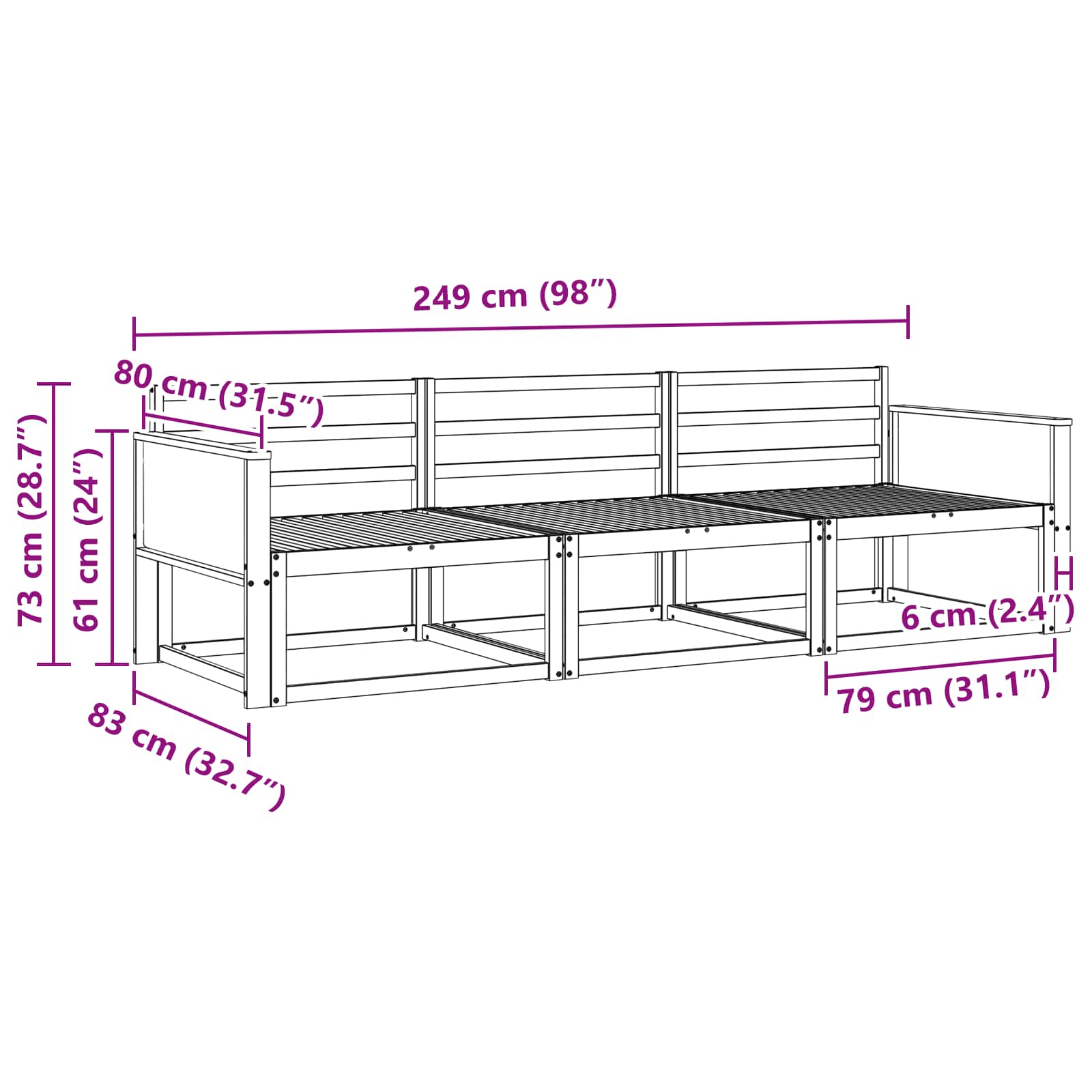 Buiten bankenset 3 pcs Naturel Massief Acaciahout image 4