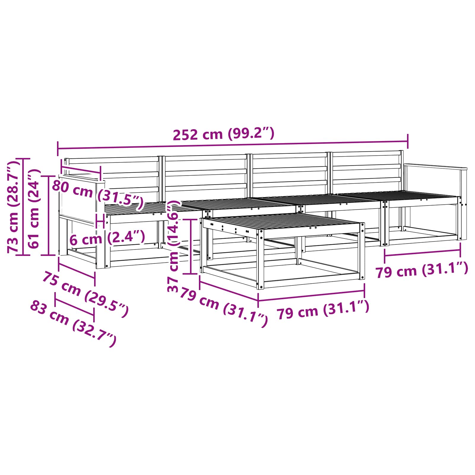Buiten bankenset 5 pcs Naturel Massief Acaciahout image 6