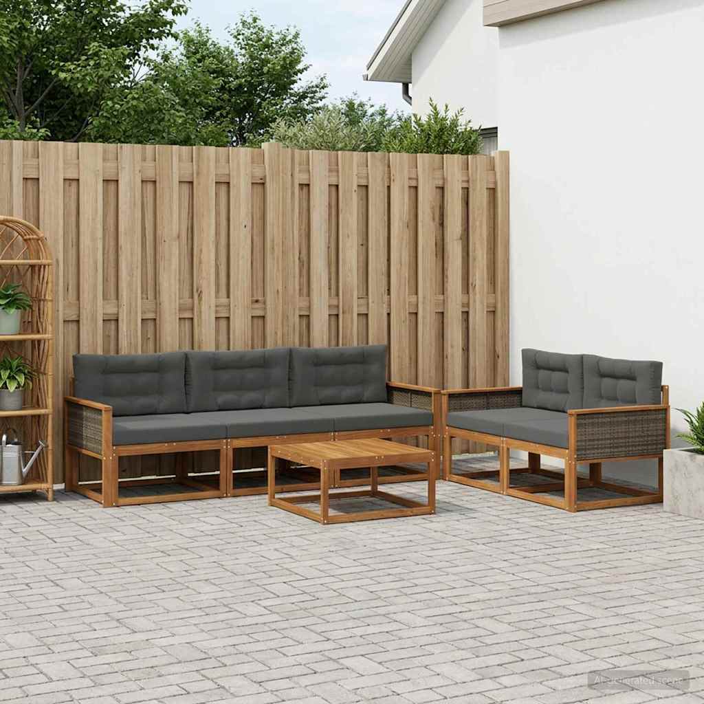 Zunanja garnitura za sedenje 6 pcs Naravna in antracitna