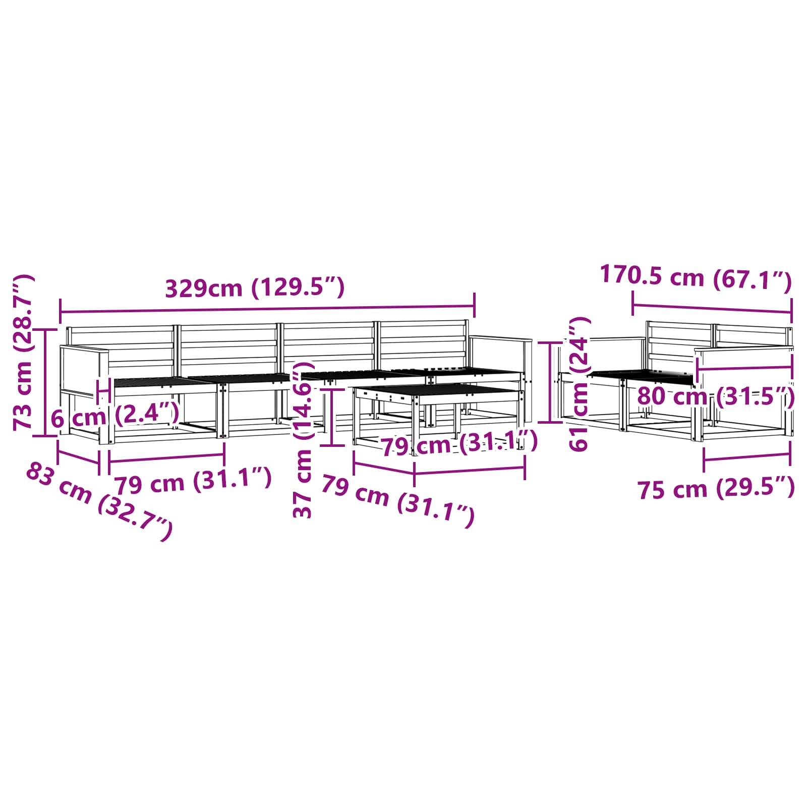 Buiten bankenset 7 pcs Naturel Massief Acaciahout image 7
