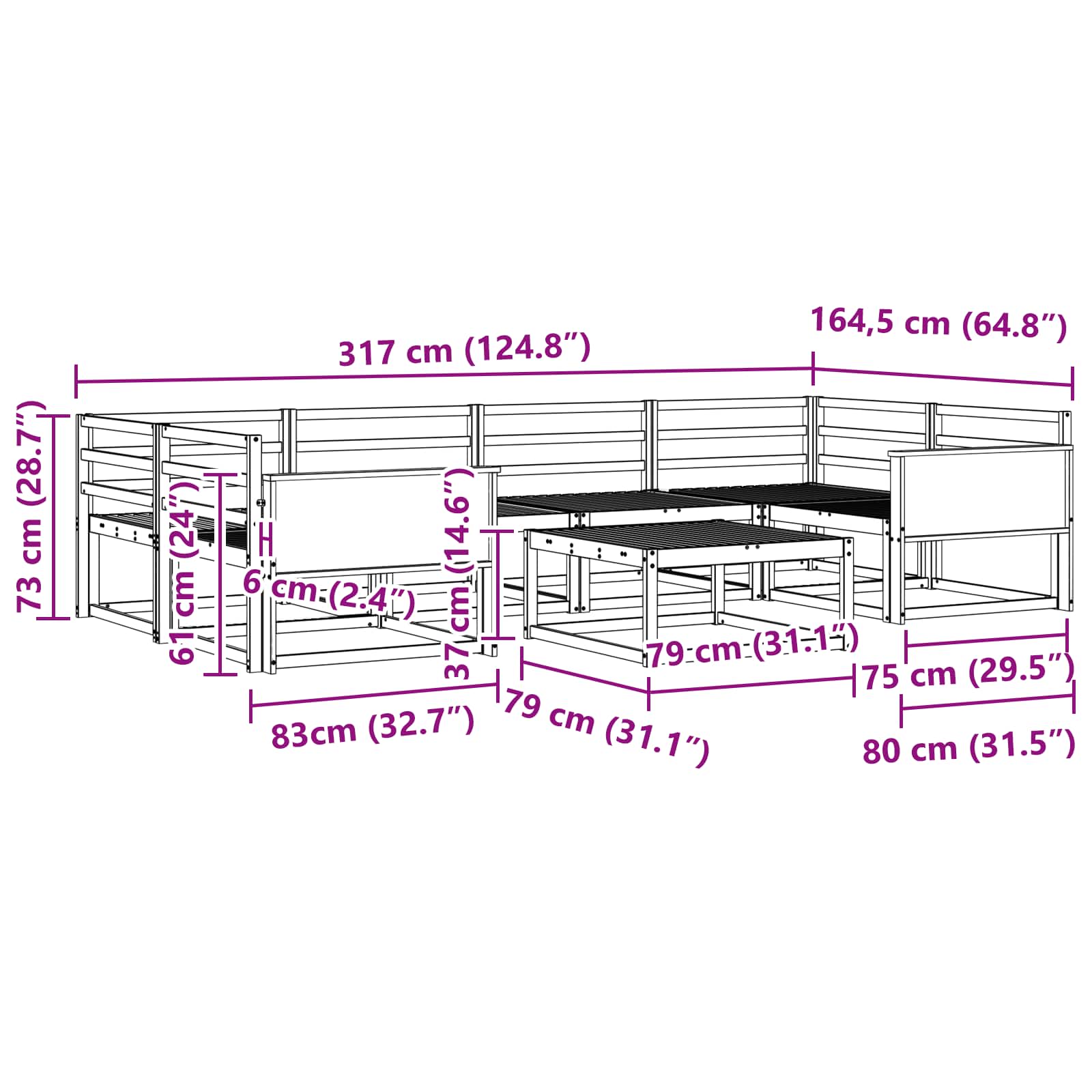 Buiten bankenset 7 pcs Naturel Massief Acaciahout image 7
