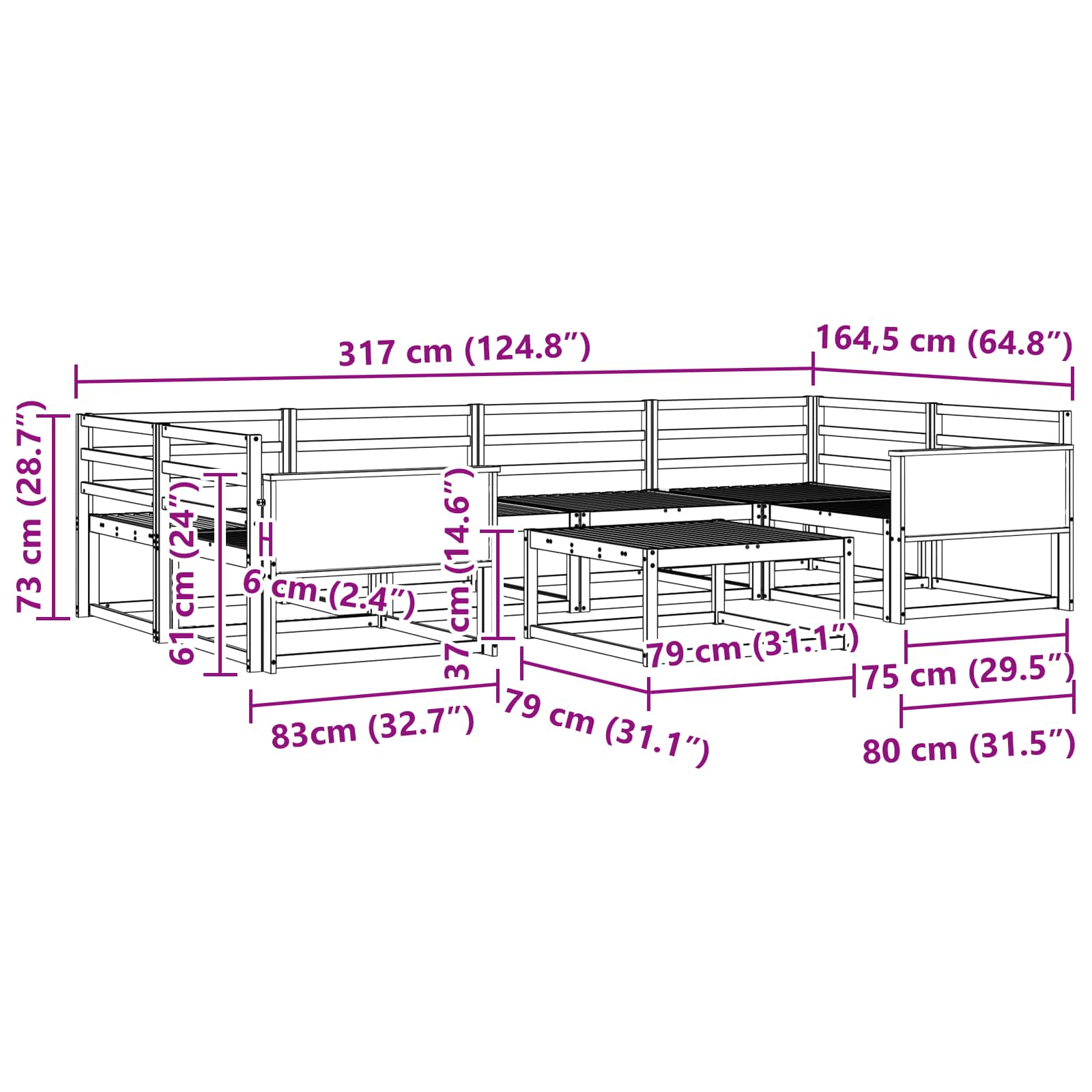 Buiten bankenset 7 pcs Naturel Massief Acaciahout image 7