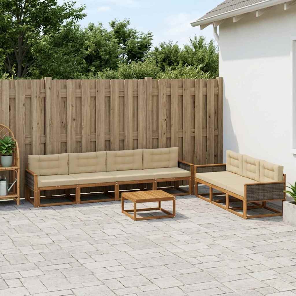 Zunanja garnitura za sedenje z blazino 8 pcs Naravna in bež