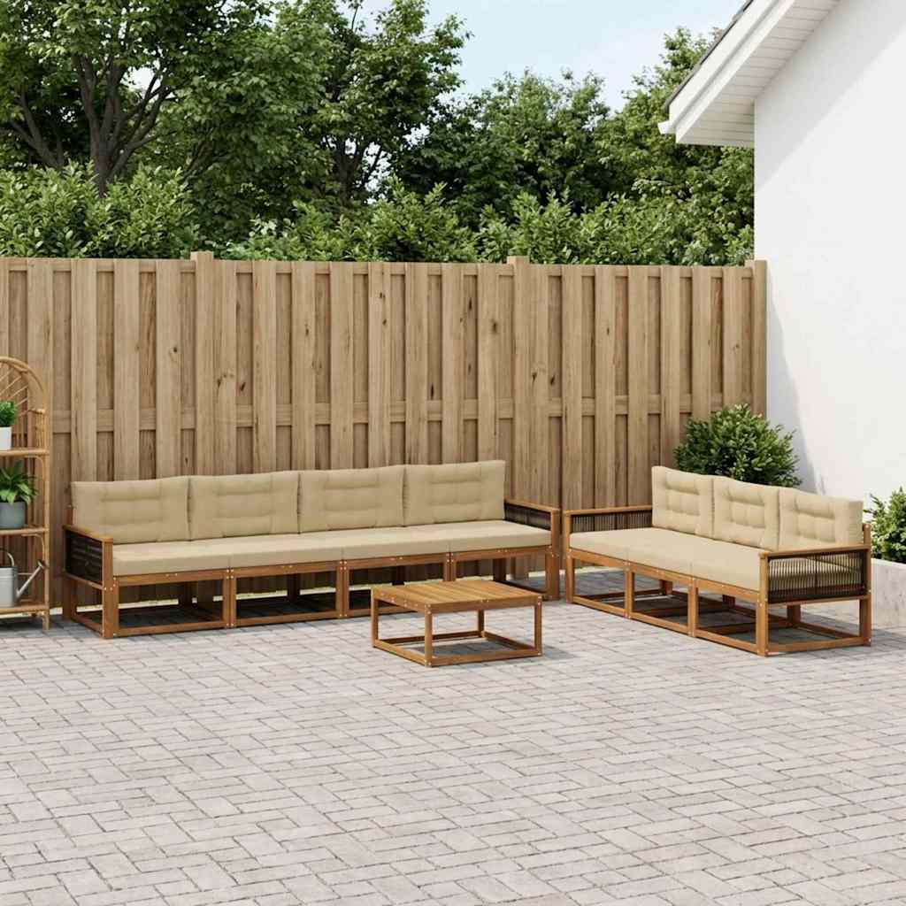 Zunanja garnitura za sedenje z blazino 8 pcs Naravna in bež