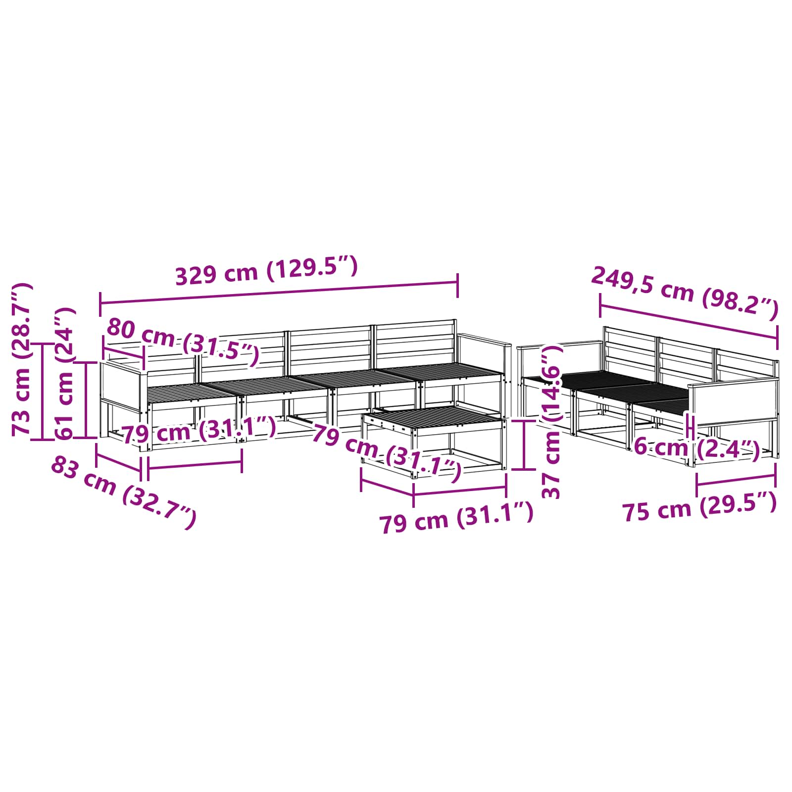 Buiten bankenset 8 pcs Naturel Massief Acaciahout image 6