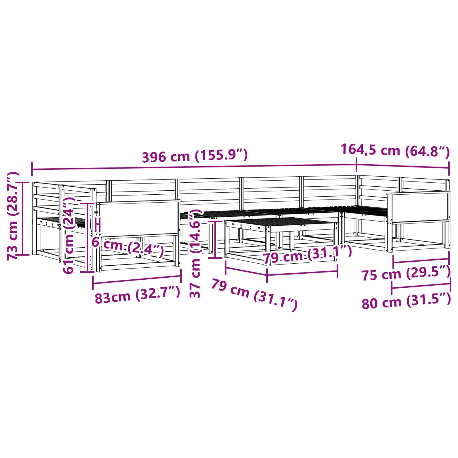Buiten bankenset 8 pcs Naturel Massief Acaciahout image 7