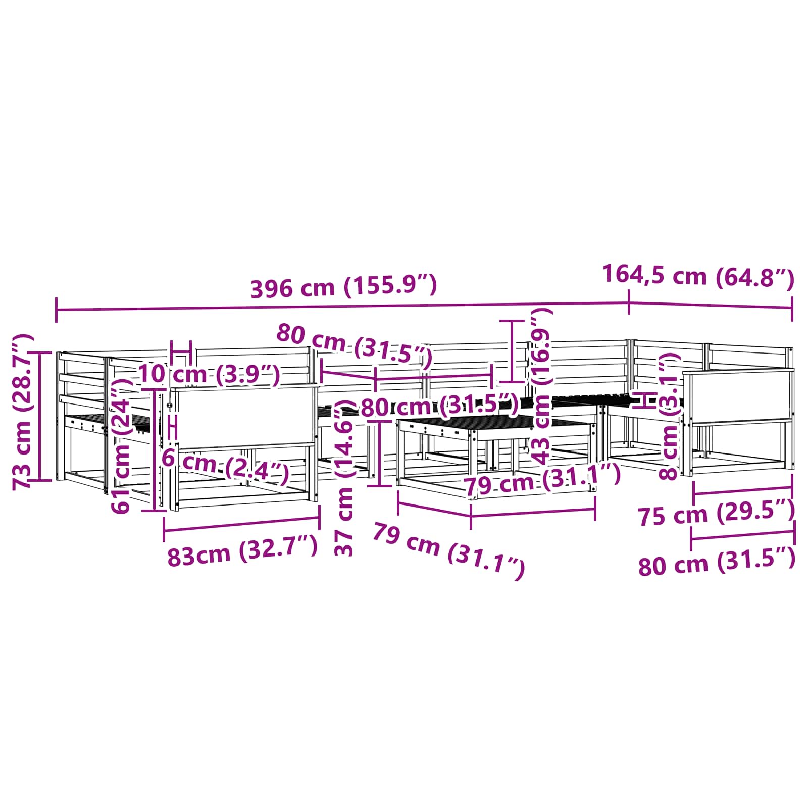 Buiten bankenset 8 pcs Naturel Massief Acaciahout image 7
