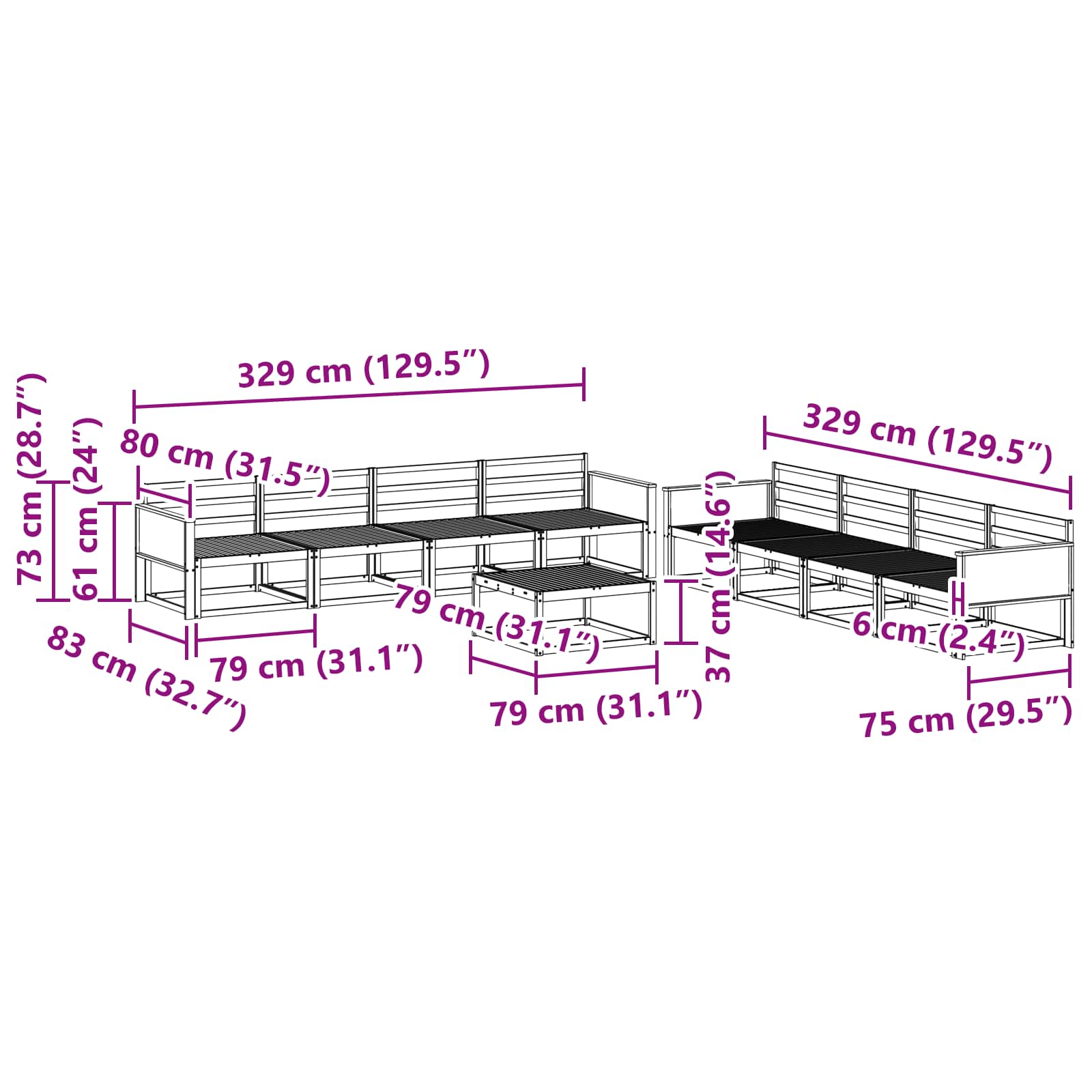 Buiten bankenset 9 pcs Naturel Massief Acaciahout image 7