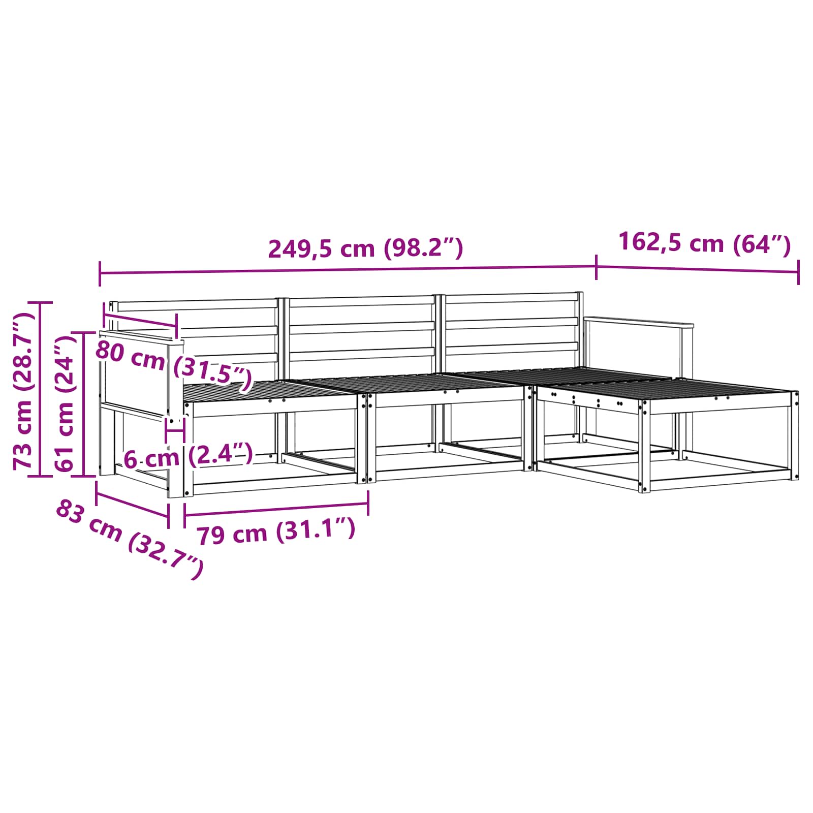 Buiten bankenset 4 pcs Naturel Massief Acaciahout image 6