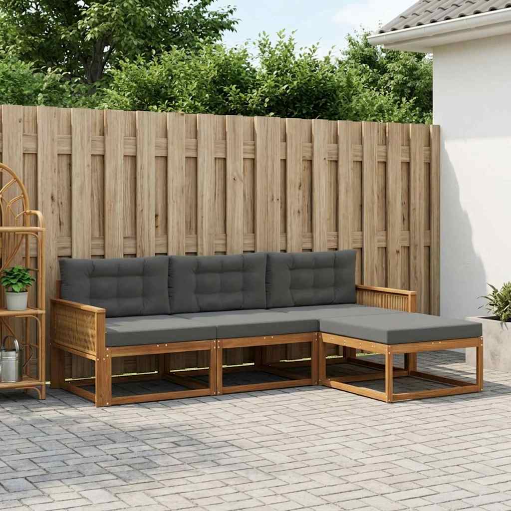 Udendørs sofagruppe i akacietræ - modulært loungesæt, naturlig/antracit (4 dele)