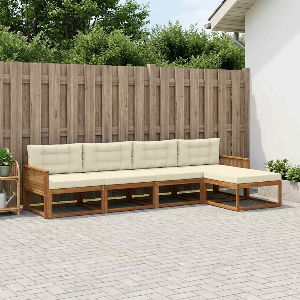Udendørs modulsofa i akacietræ med hocker - naturlig og fløde
