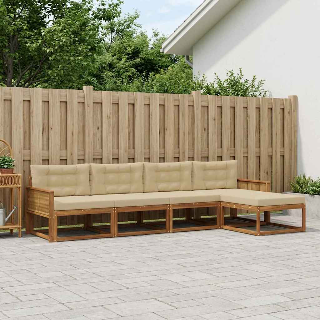 Udendørs modulsofa sæt i akacietræ - 5 dele, naturlig/beige