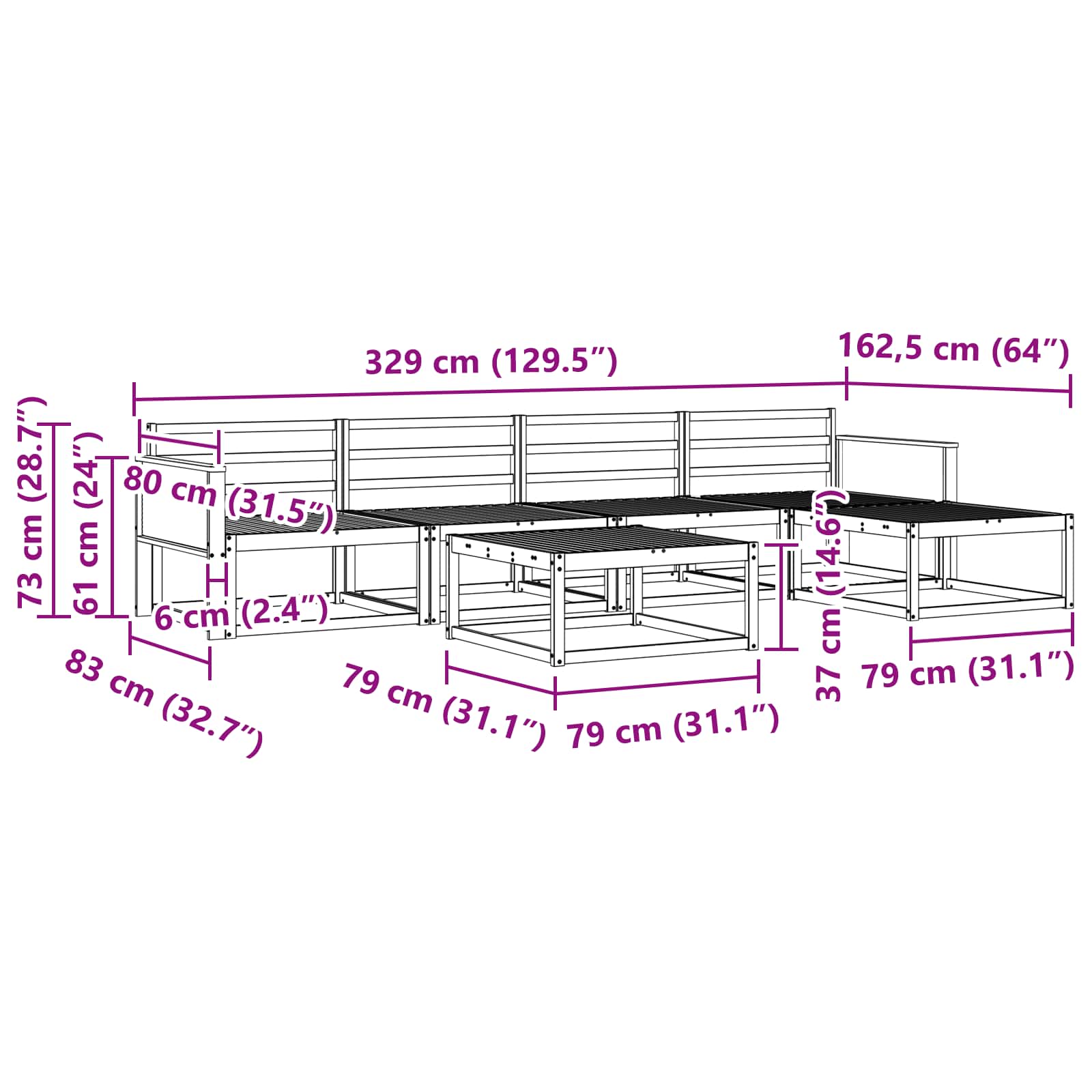 Buiten bankenset 6 pcs Naturel Massief Acaciahout image 7