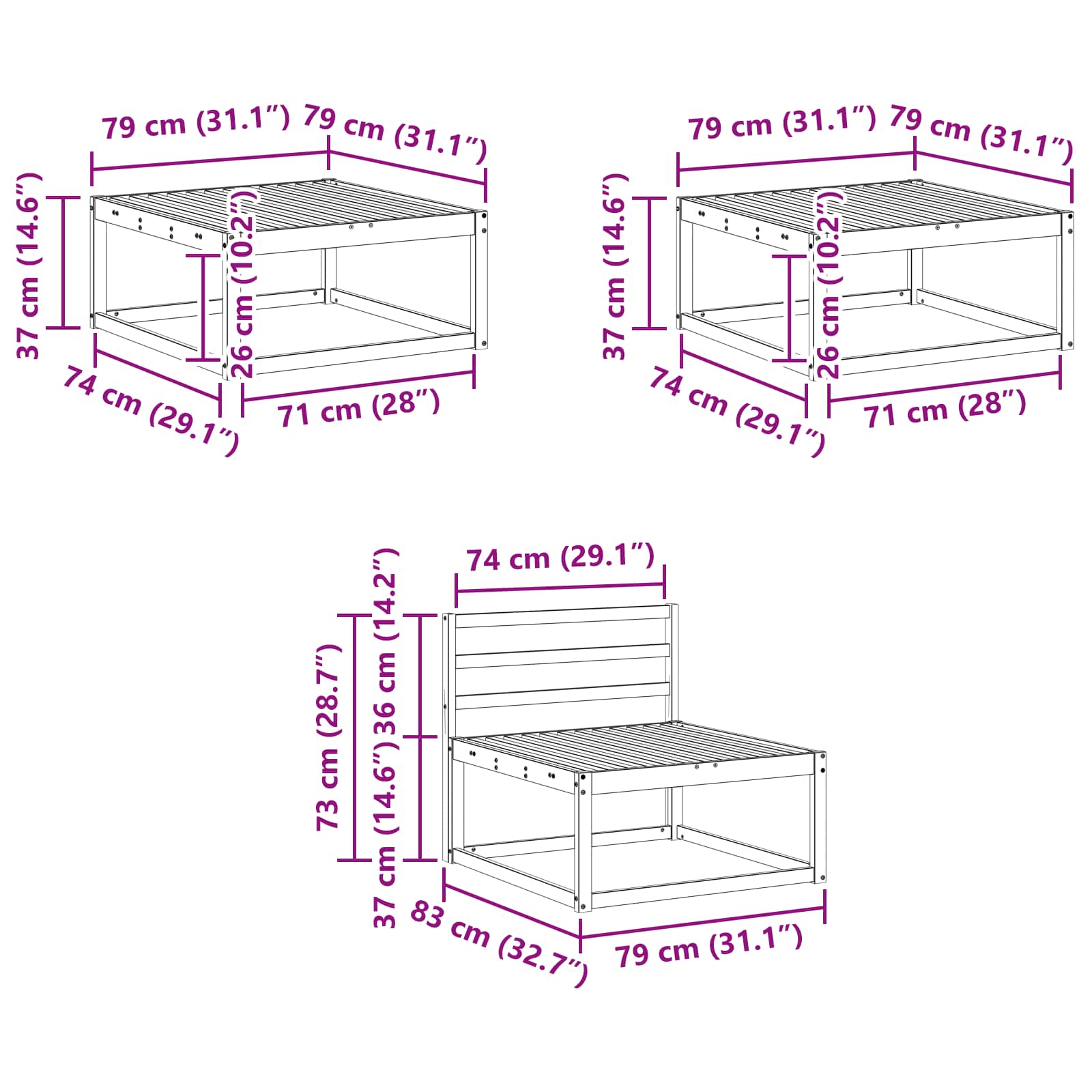 Buiten bankenset 6 pcs Naturel Massief Acaciahout image 8