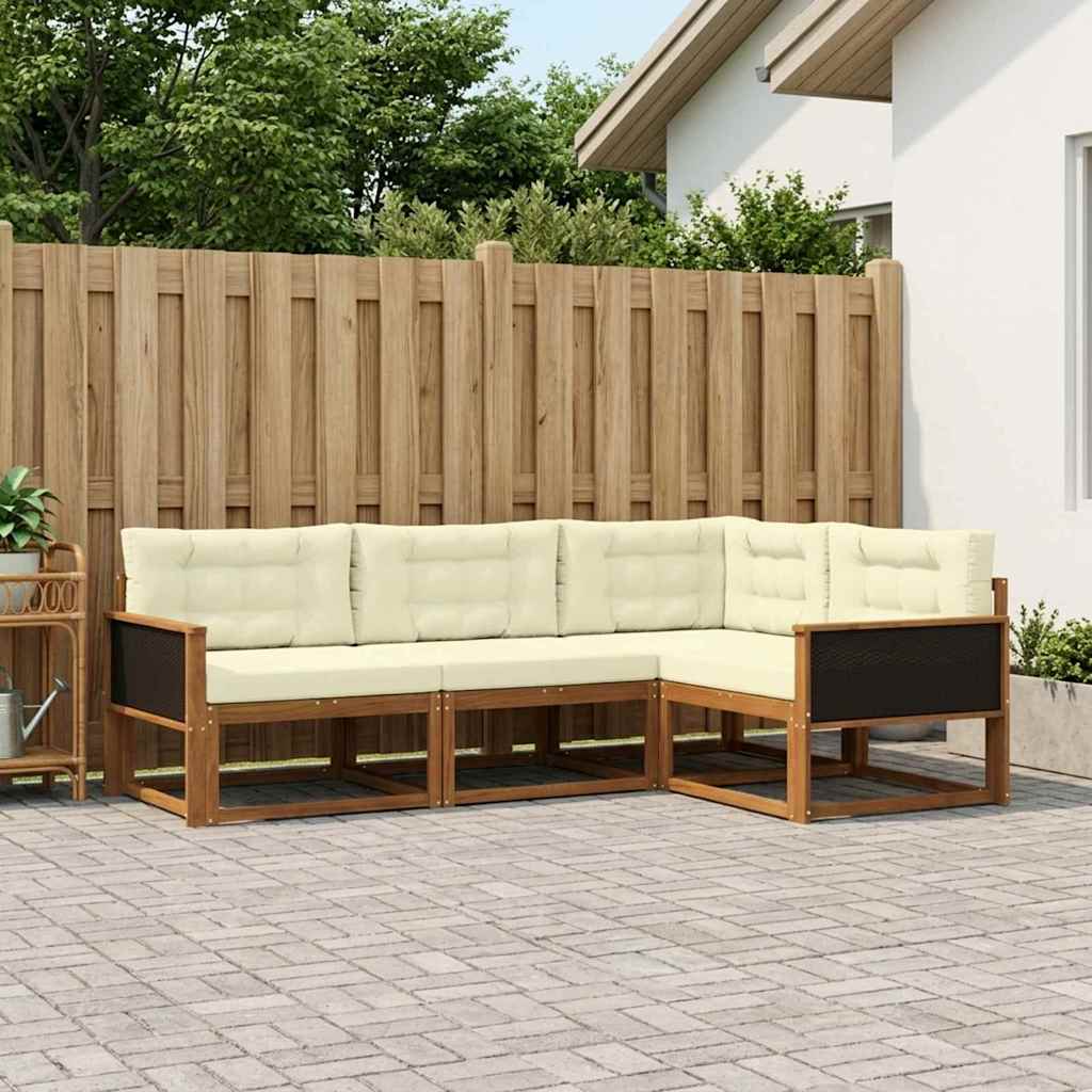 vidaXL Set de canapele de exterior cu pernă 4 pcs Natural și Crem