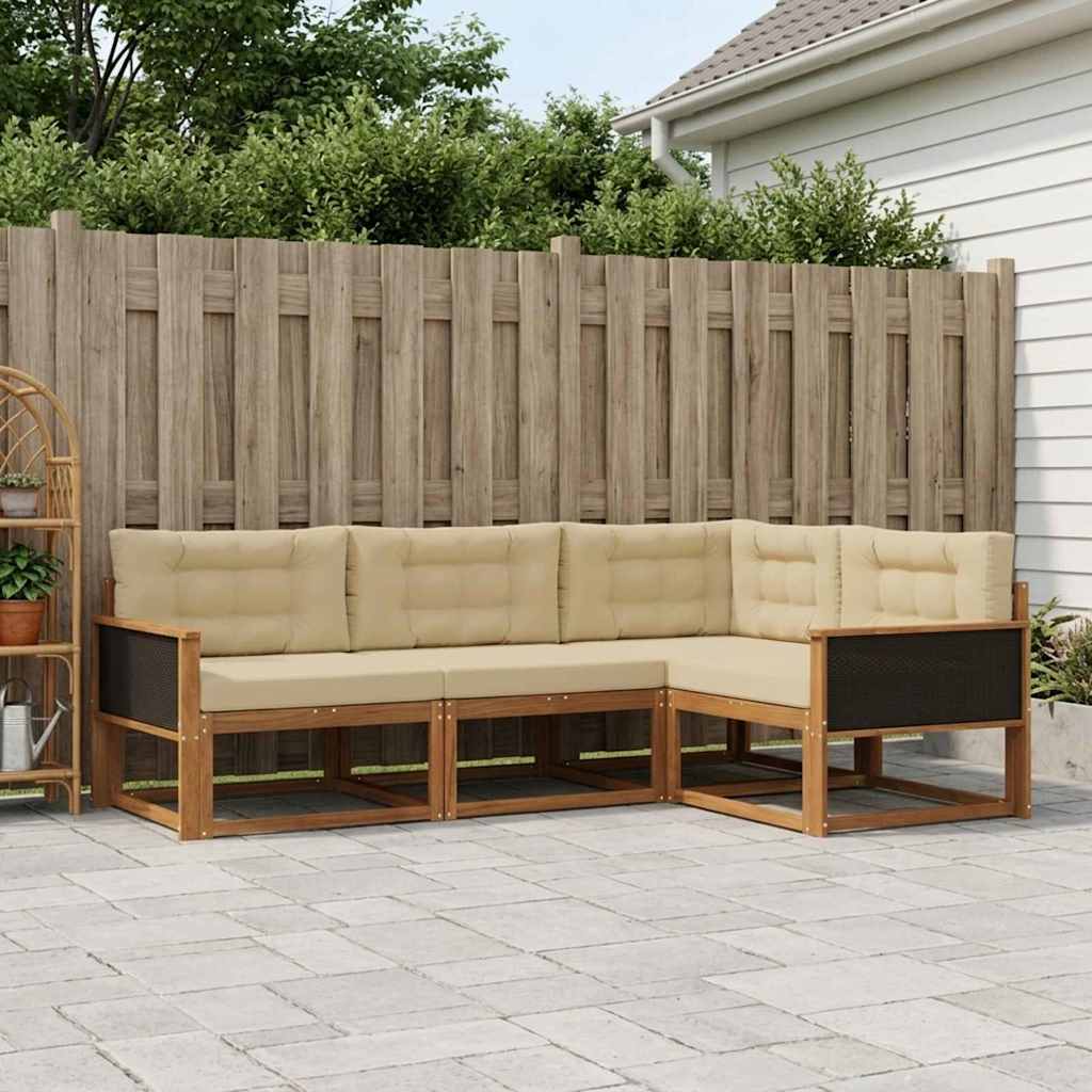 vidaXL Set de canapele de exterior cu pernă 4 pcs Natural și Bej