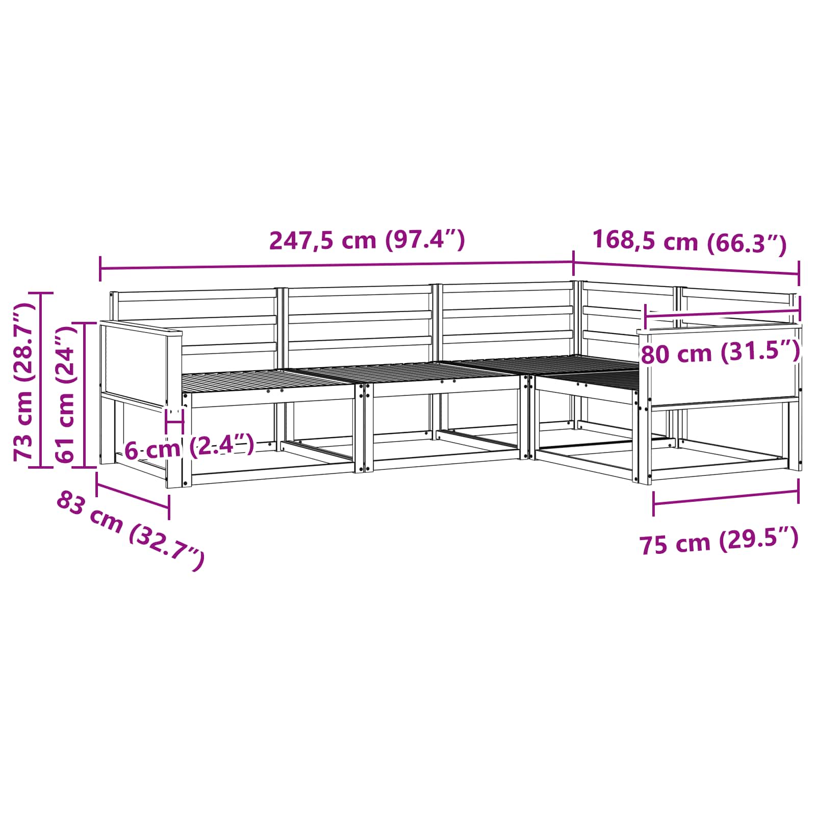 Buiten bankenset 4 pcs Naturel Massief Acaciahout image 5