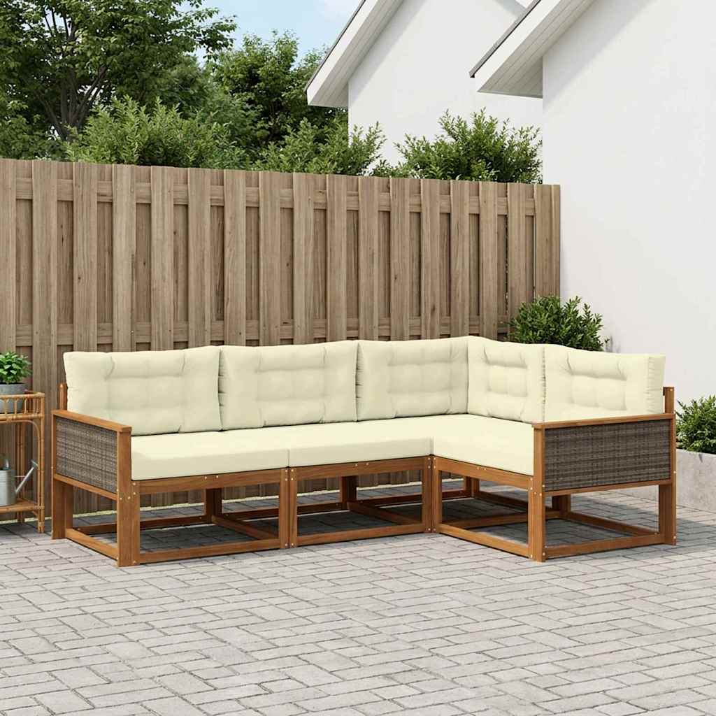 vidaXL Set de canapele de exterior cu pernă 4 pcs Natural și Crem