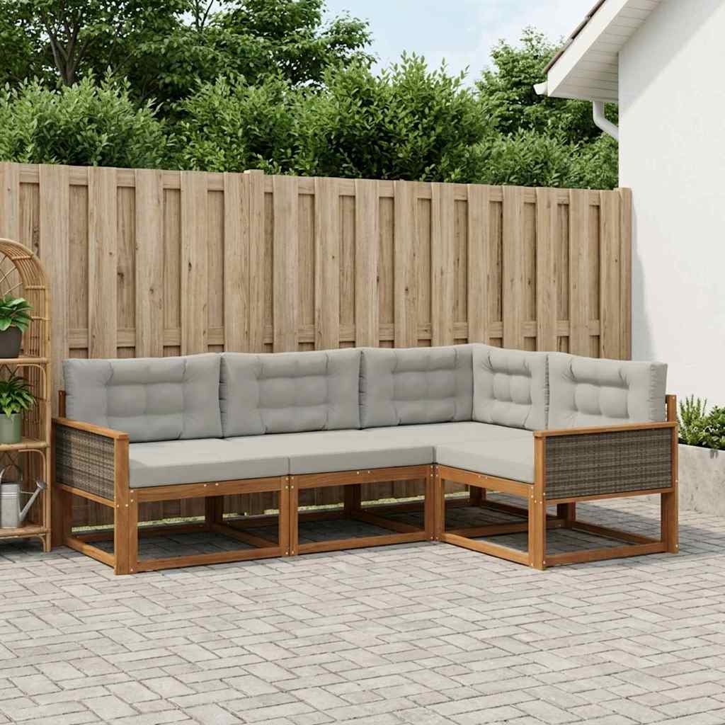 vidaXL Set de canapele de exterior 4 pcs Natural și Gri deschis