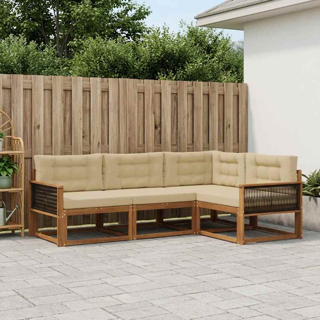 vidaXL Set de canapele de exterior cu pernă 4 pcs Natural și Bej
