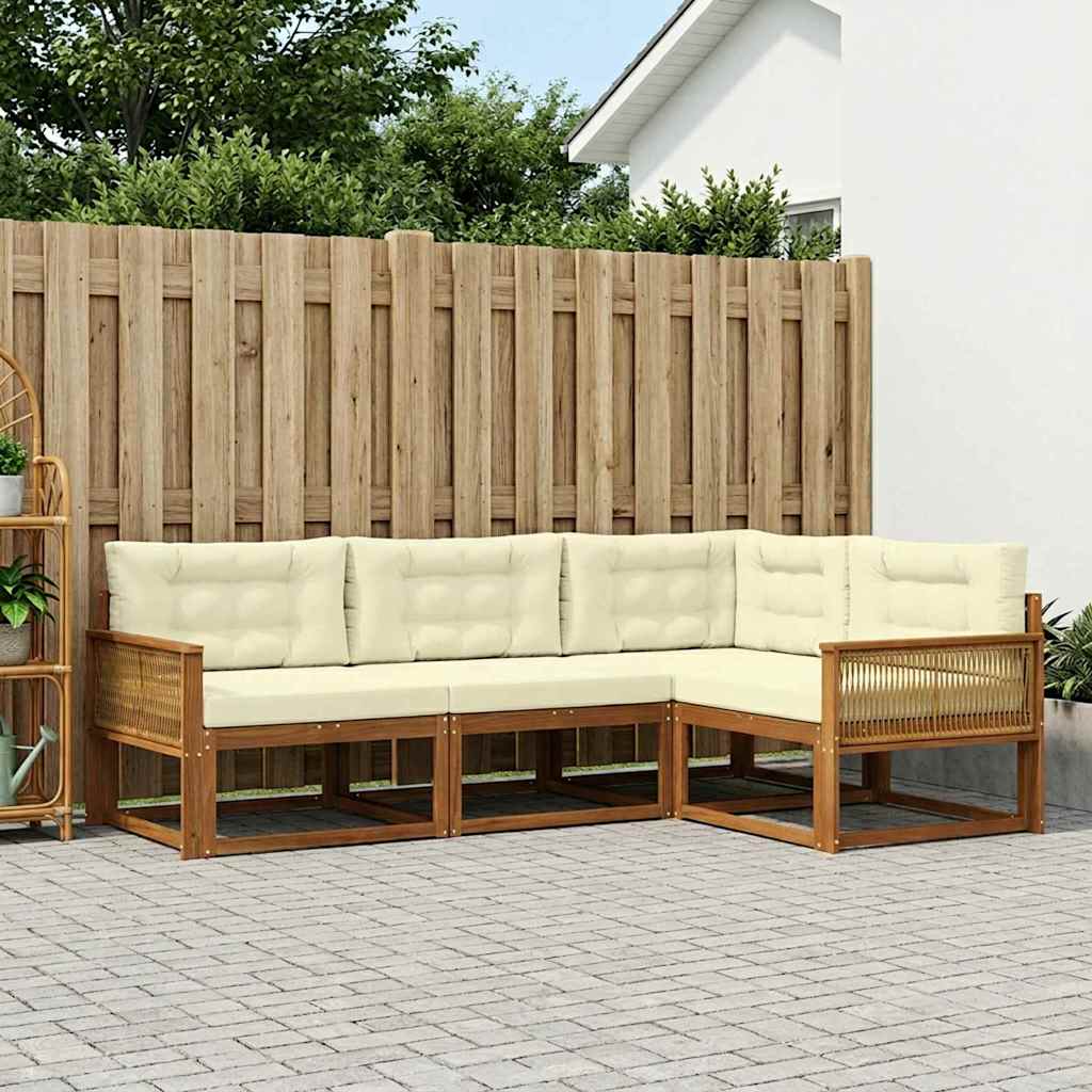 vidaXL Set de canapele de exterior cu pernă 4 pcs Natural și Crem