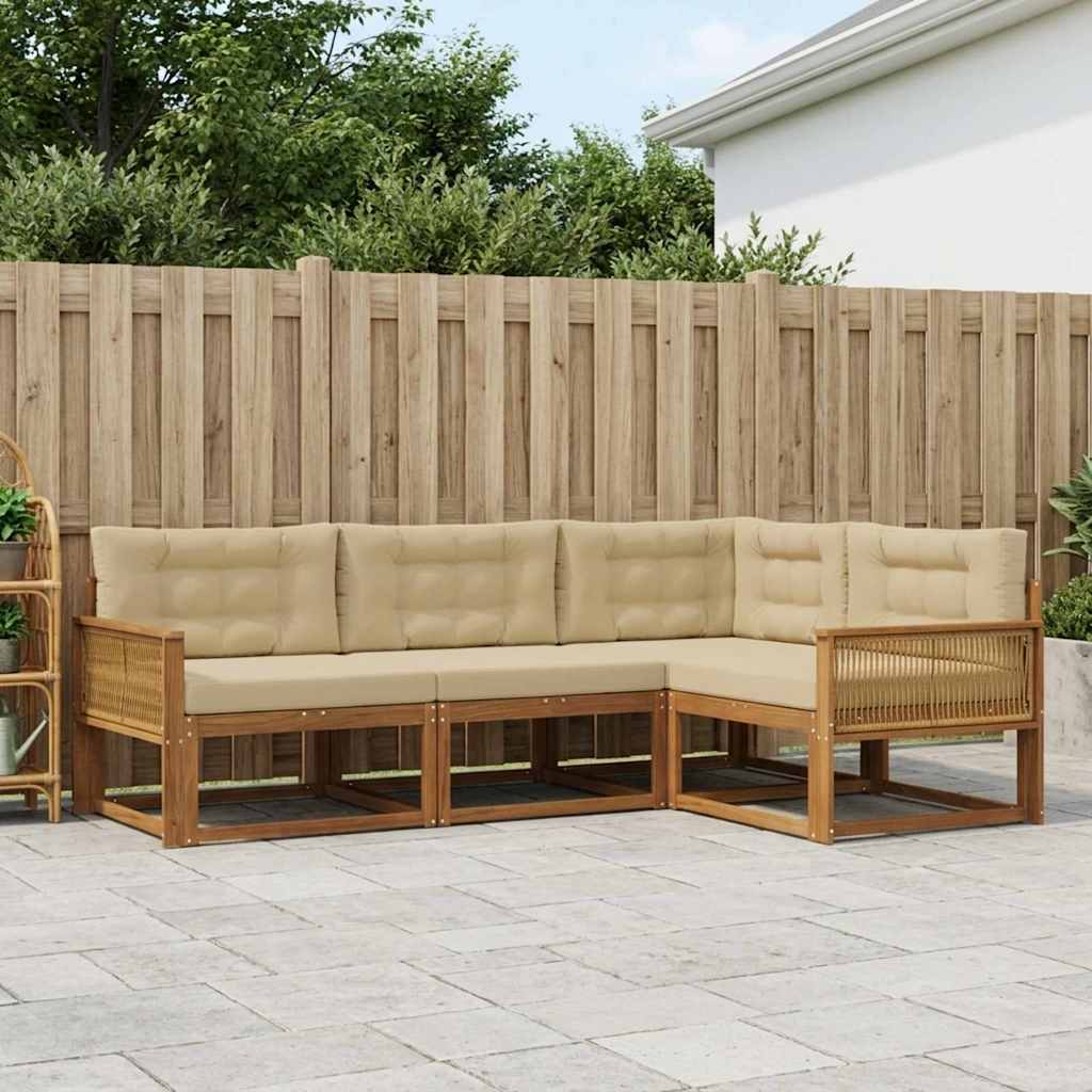 vidaXL Set de canapele de exterior cu pernă 4 pcs Natural și Bej