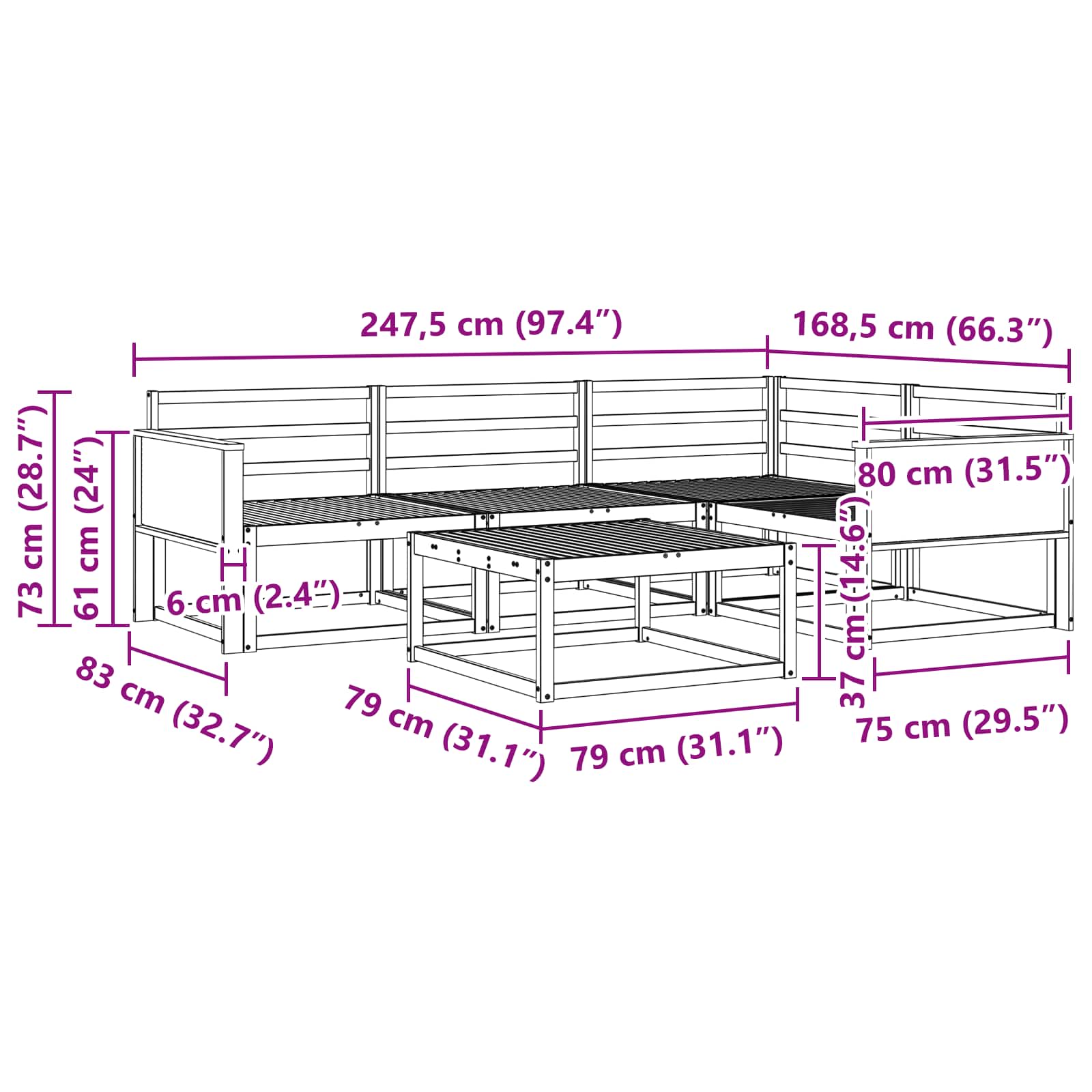 Buiten bankenset 5 pcs Naturel Massief Acaciahout image 7