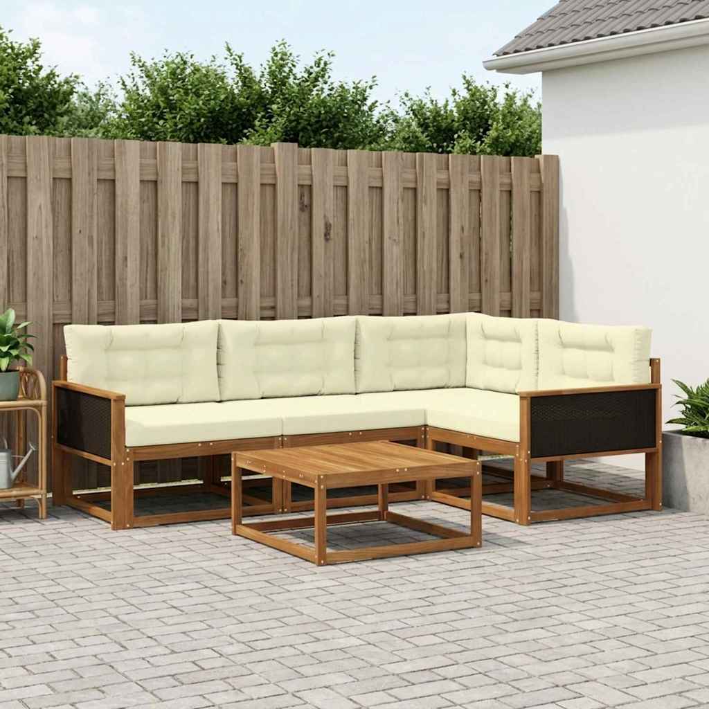 vidaXL Set de canapele de exterior cu pernă 5 pcs Natural și Crem
