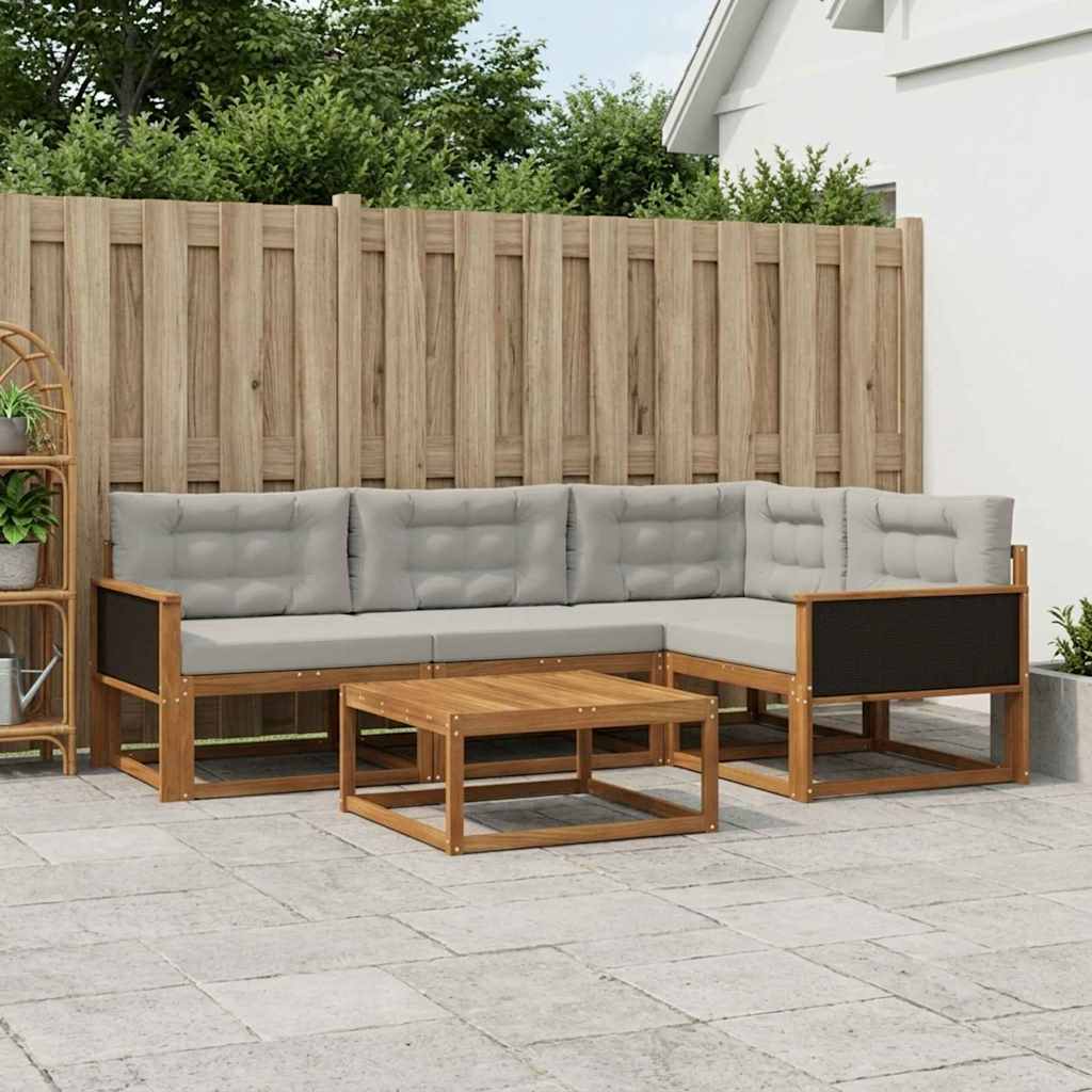 vidaXL Set de canapele de exterior 5 pcs Natural și Gri deschis