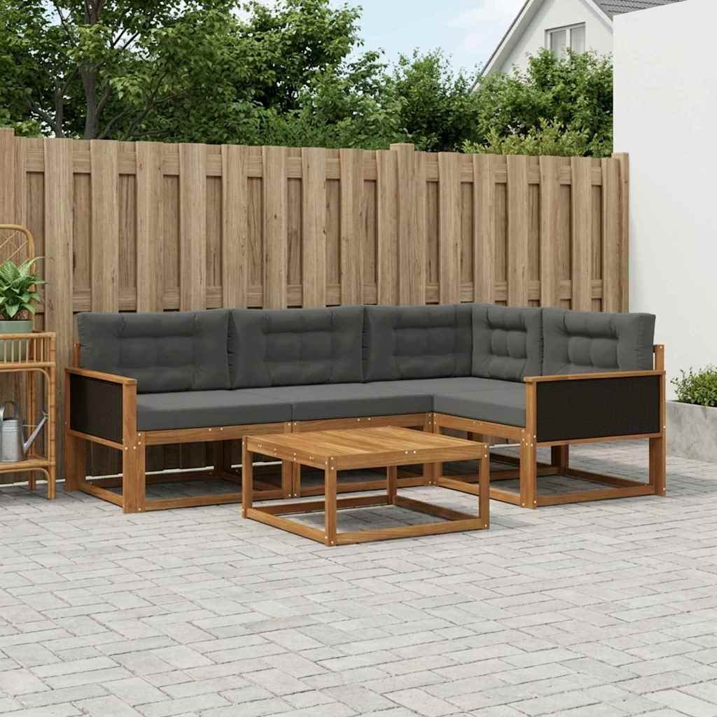 vidaXL Set de canapele de exterior cu pernă 5 pcs Natural și Antracit
