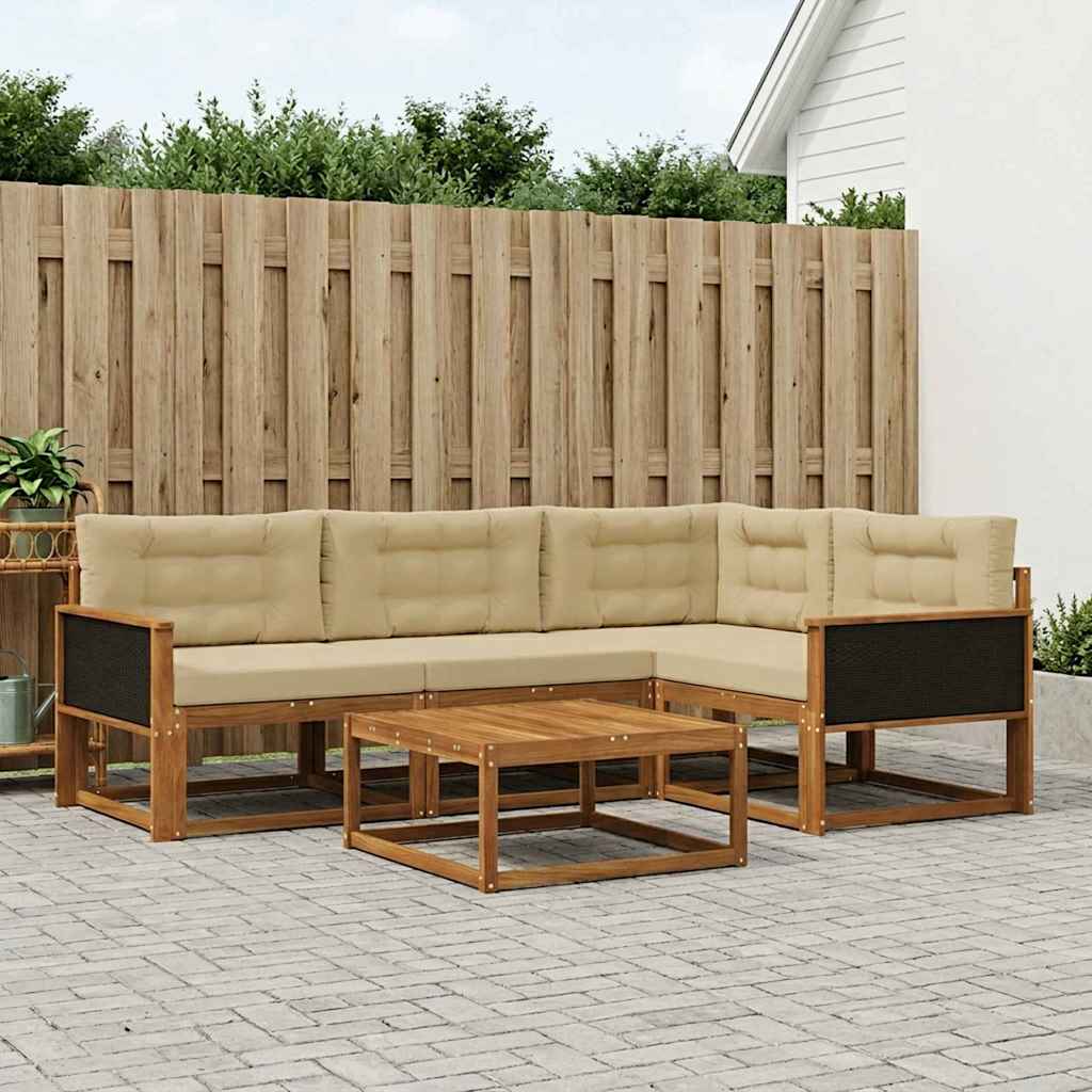vidaXL Set de canapele de exterior cu pernă 5 pcs Natural și Bej