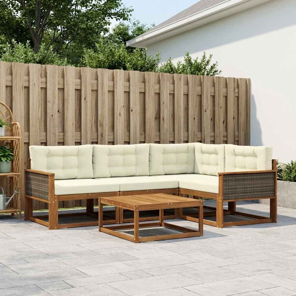 vidaXL Set de canapele de exterior cu pernă 5 pcs Natural și Crem