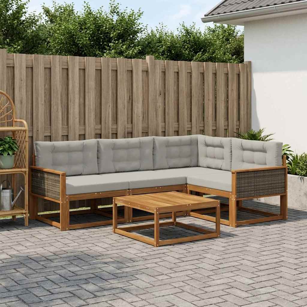 vidaXL Set de canapele de exterior 5 pcs Natural și Gri deschis