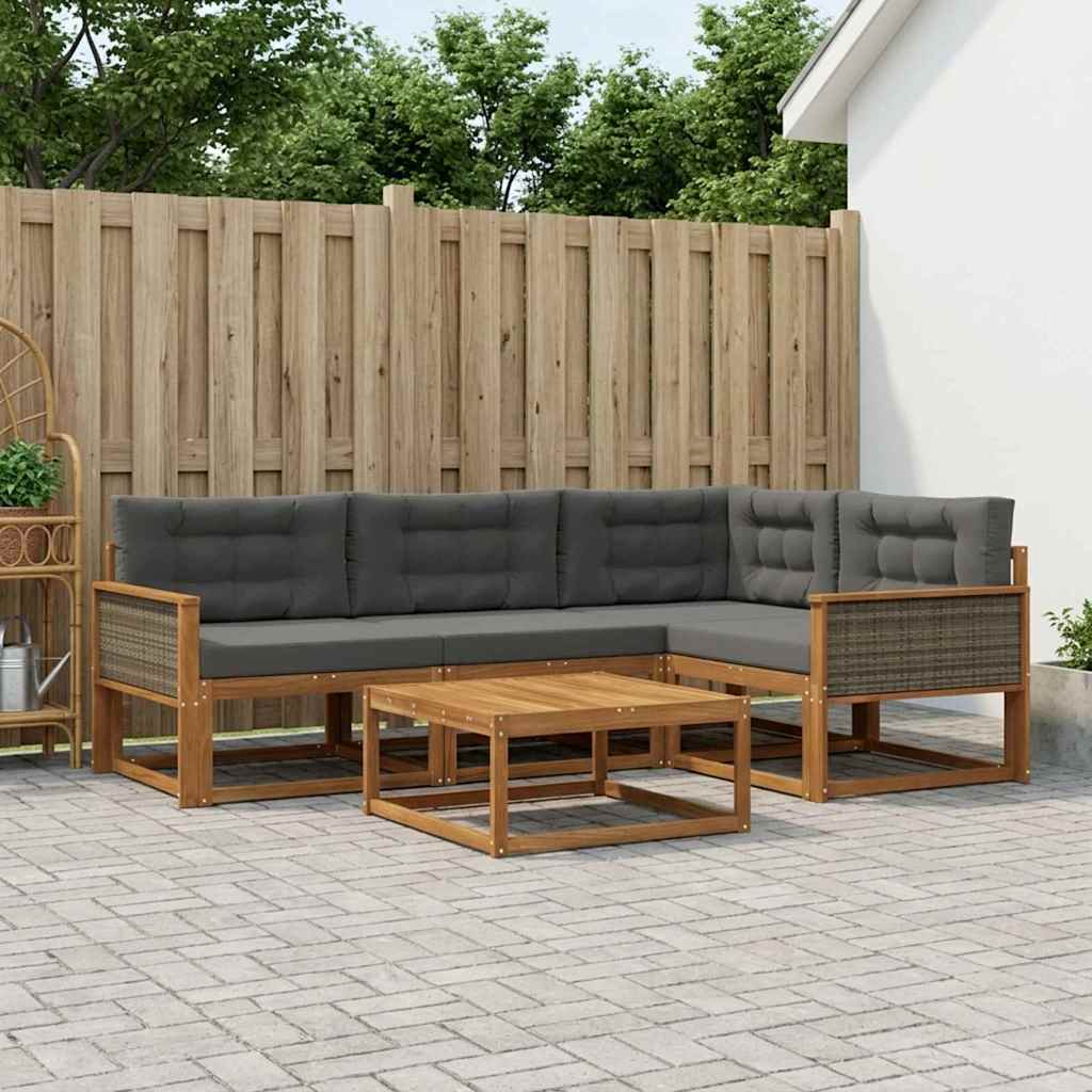 vidaXL Set de canapele de exterior cu pernă 5 pcs Natural și Antracit