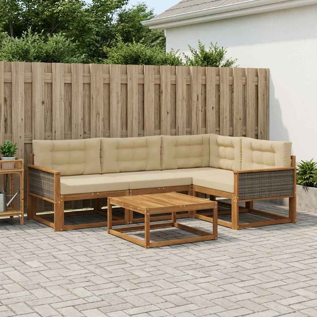 vidaXL Set de canapele de exterior cu pernă 5 pcs Natural și Bej