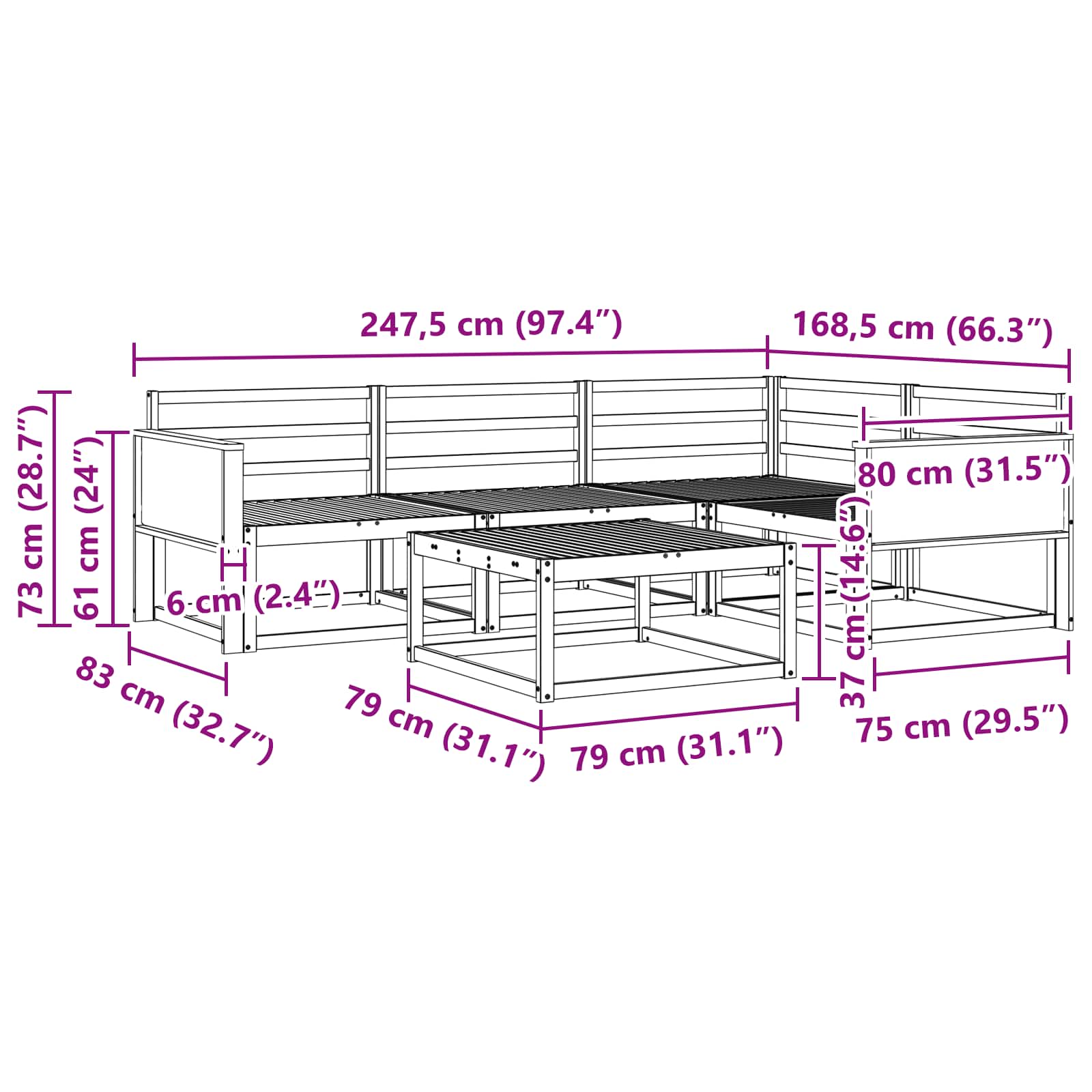 Buiten bankenset 5 pcs Naturel Massief Acaciahout image 7