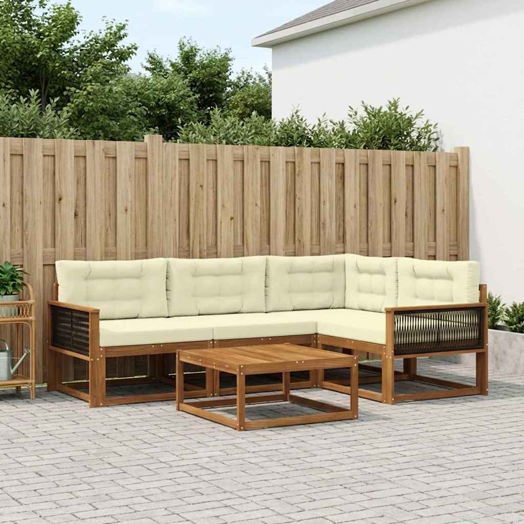 vidaXL Set de canapele de exterior cu pernă 5 pcs Natural și Crem