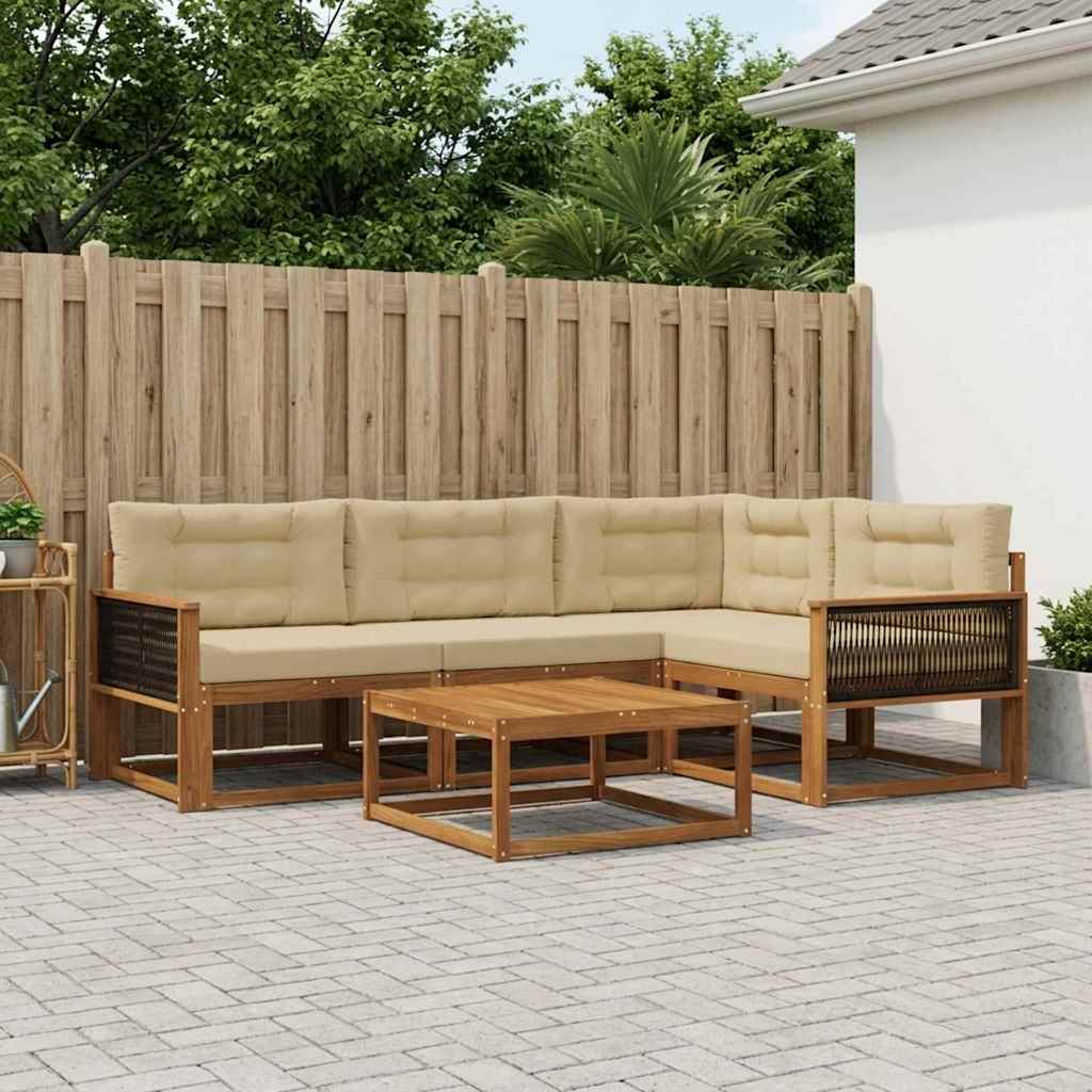 vidaXL Set de canapele de exterior cu pernă 5 pcs Natural și Bej