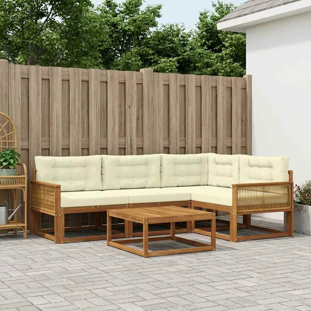 vidaXL Set de canapele de exterior cu pernă 5 pcs Natural și Crem