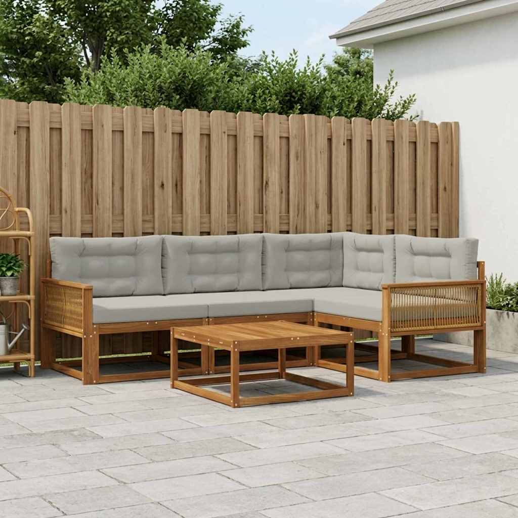 vidaXL Set de canapele de exterior 5 pcs Natural și Gri deschis